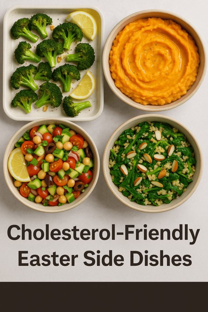 10 Easy Cholesterol-Friendly Easter Side Dishes for a Crowd π£ 2 Cholesterol-friendly Easter side dishes β colorful platter of roasted veggies, quinoa salad, and avocado deviled eggs