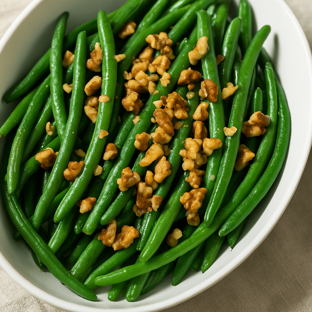 10 Easy Cholesterol-Friendly Easter Side Dishes for a Crowd π£ 6 Green beans with walnuts in a serving dish