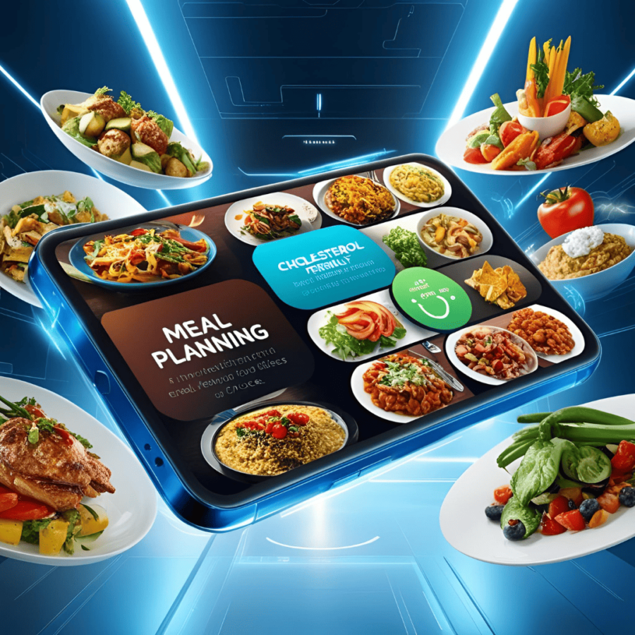Cholesterol-Friendly Meal Planner 1 Illustration of AI-powered cholesterol meal planner generating heart-healthy diet plan based on user input like age and weight