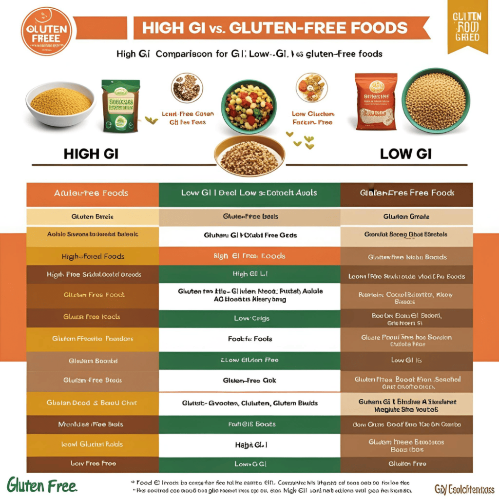Gluten Free Low Glycemic Breakfast Ideas 2 Comparison chart: High GI vs. Low GI gluten-free foods.